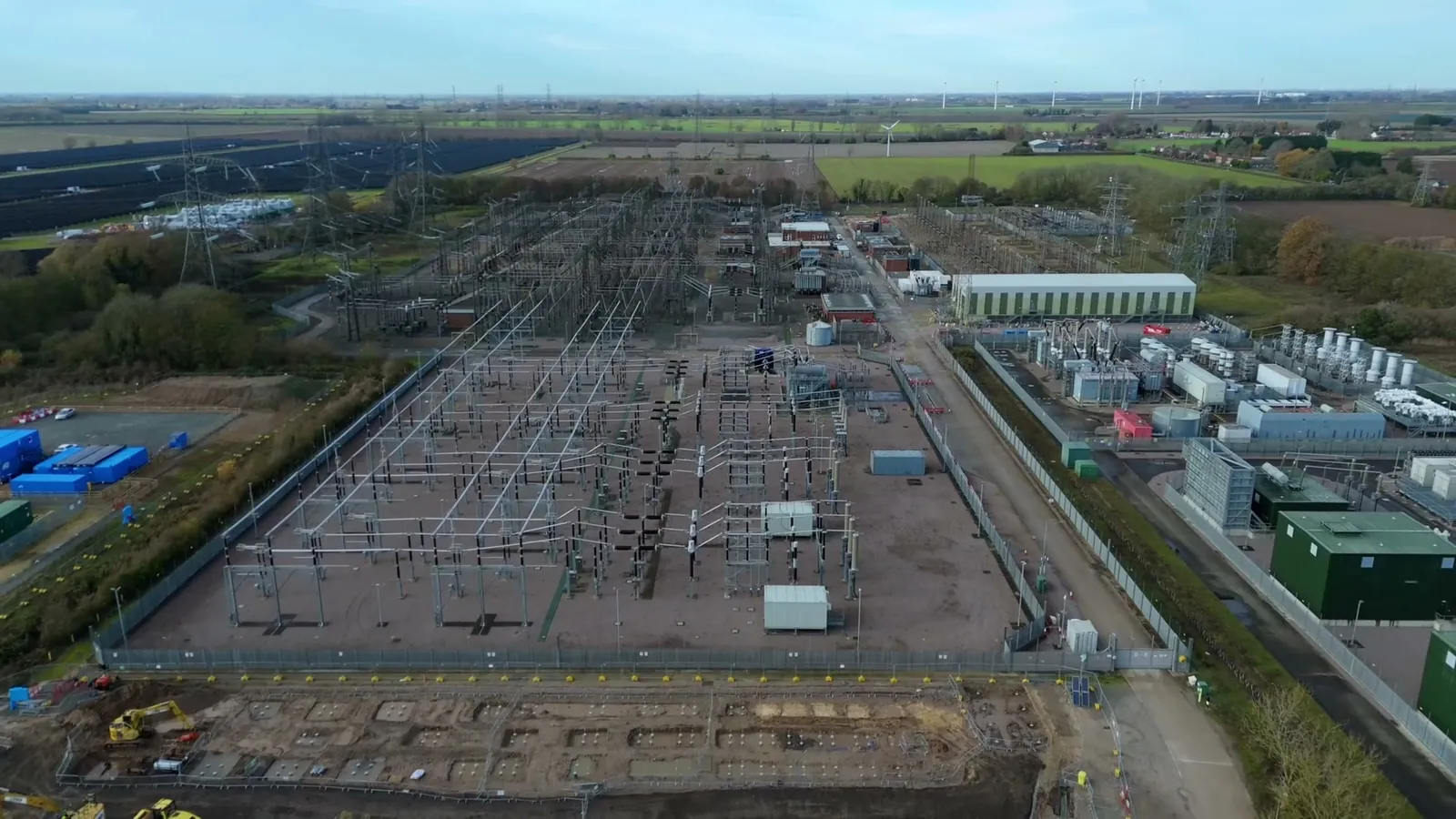 Aerial view of an electricity substation